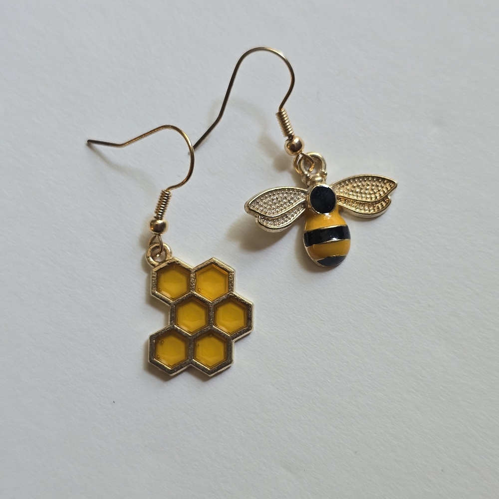 Bee and Honeycomb Dangle Earrings